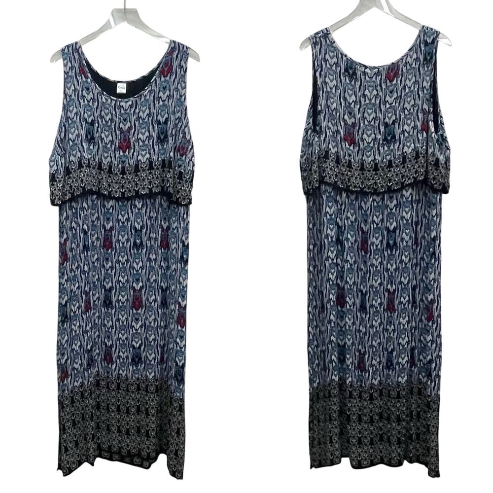 Bila Boho Ikat Crepe Fabric Overlay Sleeveless Maxi Dress Size XXL